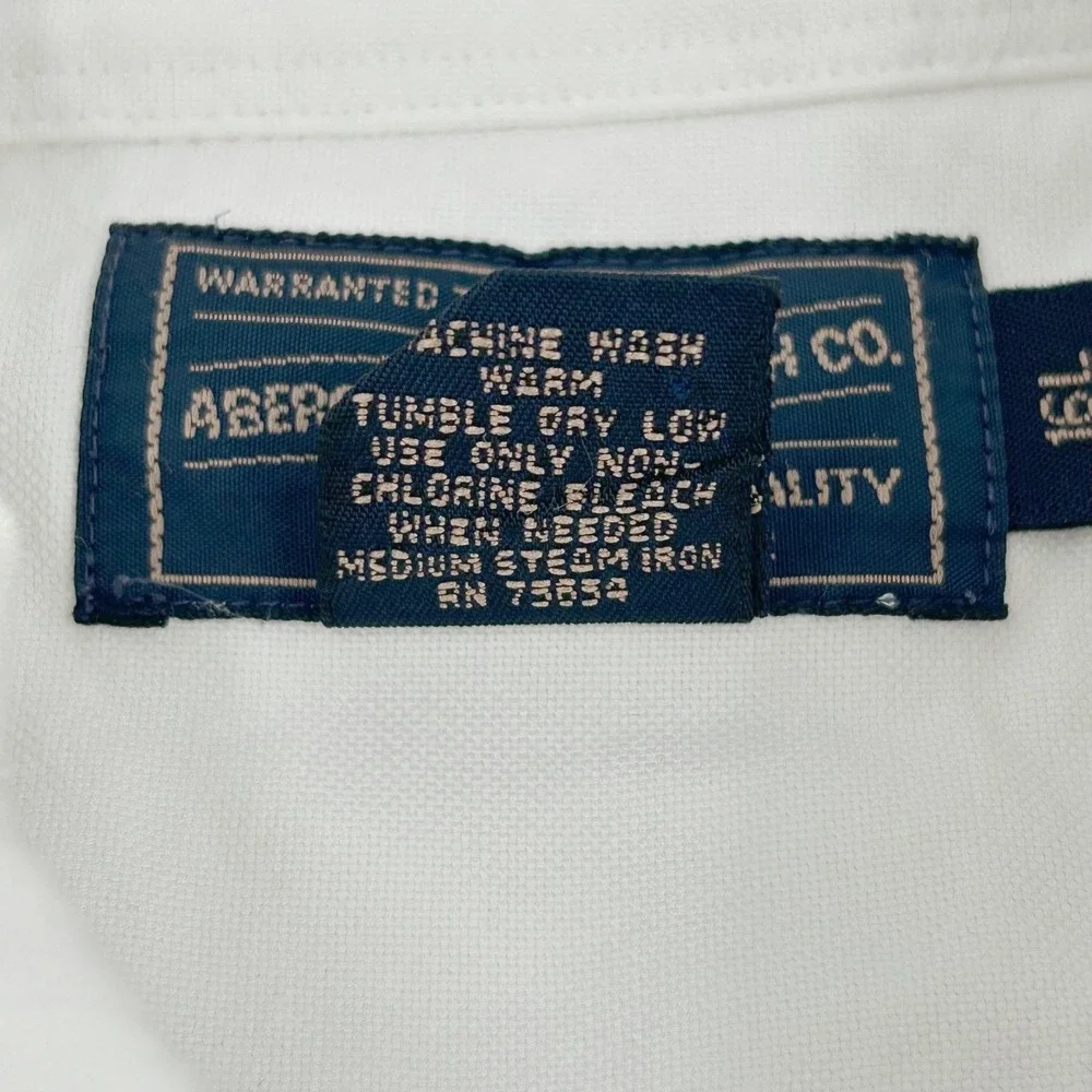 Abercrombie & Fitch Mens Button Down Shirt 16L White Thrashed Vintage Grunge - Picture 10 of 10